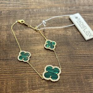 Rachel Zoe Gold Bracelet with Green Clover Motifs